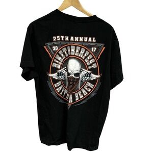 2017 BIKETOBERFEST DAYTONA BEACH Black T-Shirt Skull Bandana Wings Motorcycle XL